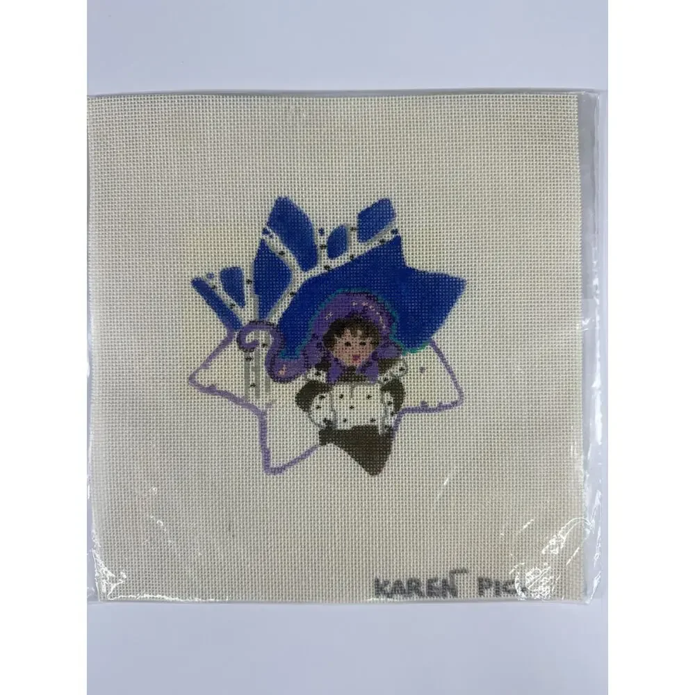 Karen Pic Hand Painted Needlepoint Canvas Winter Girl Fiber Lot Kreinik Threads